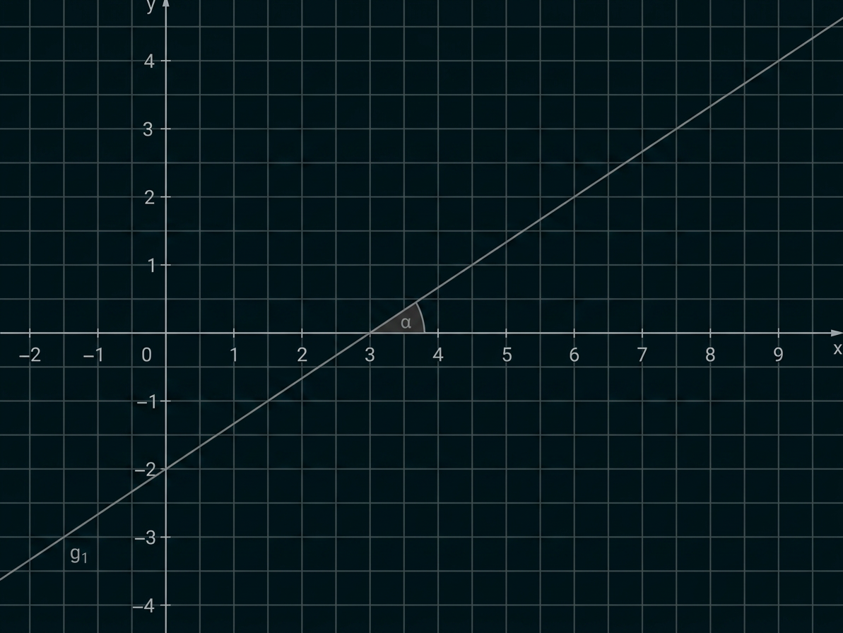 Koordinatensystem mit einer ansteigenden Geraden g₁ und markiertem Steigungswinkel α.